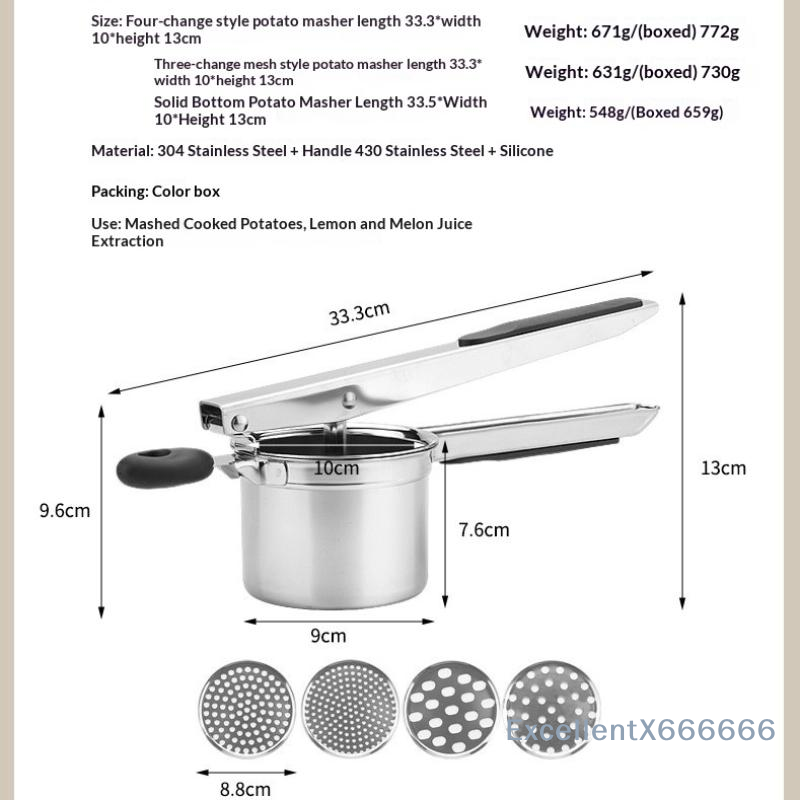 Home Cooking In - ที่บดมันฝรั่งสแตนเลส ทนทาน ด้ามจับกันลื่น ใช้กับเครื่องล้างจานได้ อุปกรณ์ทำอาหารสำหรับครัวเรือน ร้านอาหาร
