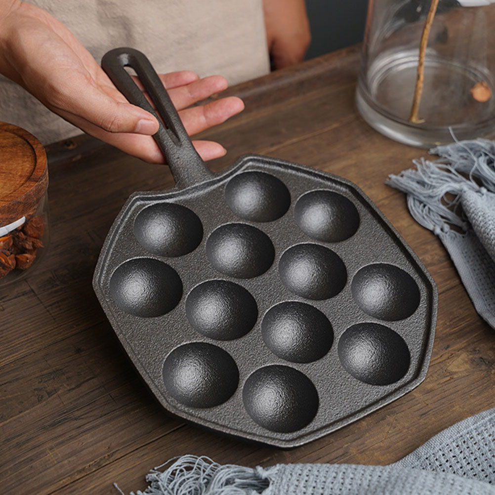 Takoyaki Pan Cast - กระทะทาโกะยากิเหล็กหล่อระดับมืออาชีพ 1 ชิ้น แม่พิมพ์อบอเนกประสงค์สำหรับทำลูกชิ้น หอยทาก ปลาหมึก