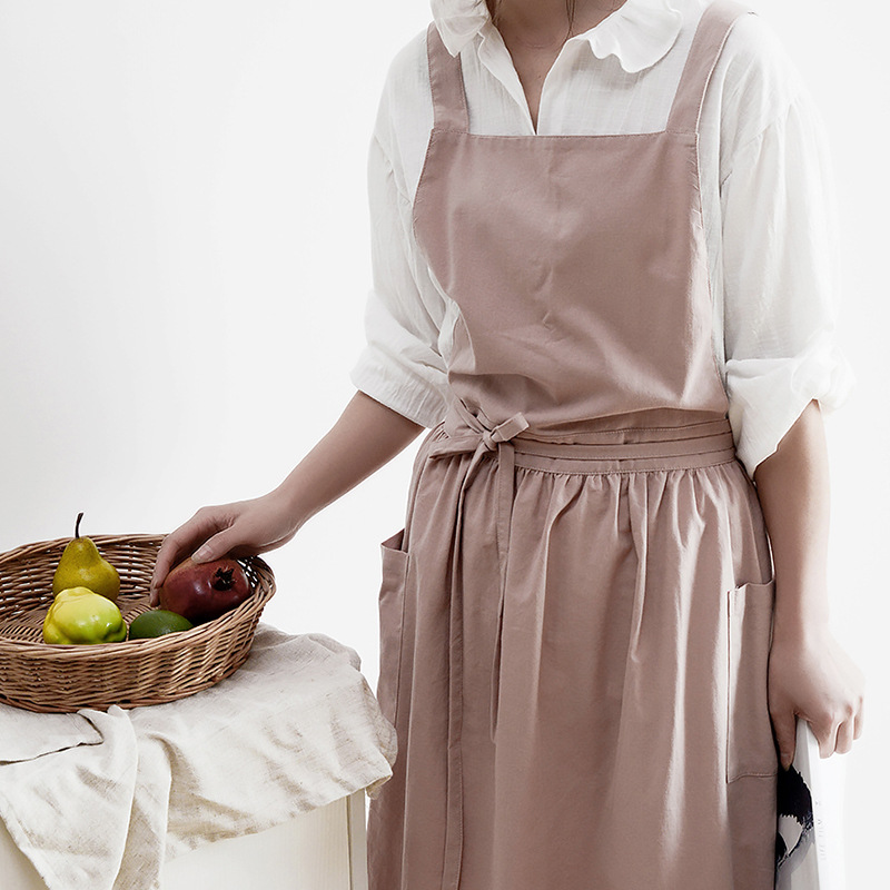Home Cooking In Japanese - ผู้หญิงผ้าฝ้ายผ้าลินินผ้ากันเปื้อนสไตล์ญี่ปุ่น Pinafore บ้านครัวกาแฟทําอาหาร Florist ผ้ากันเปื้อนกันน้ํา