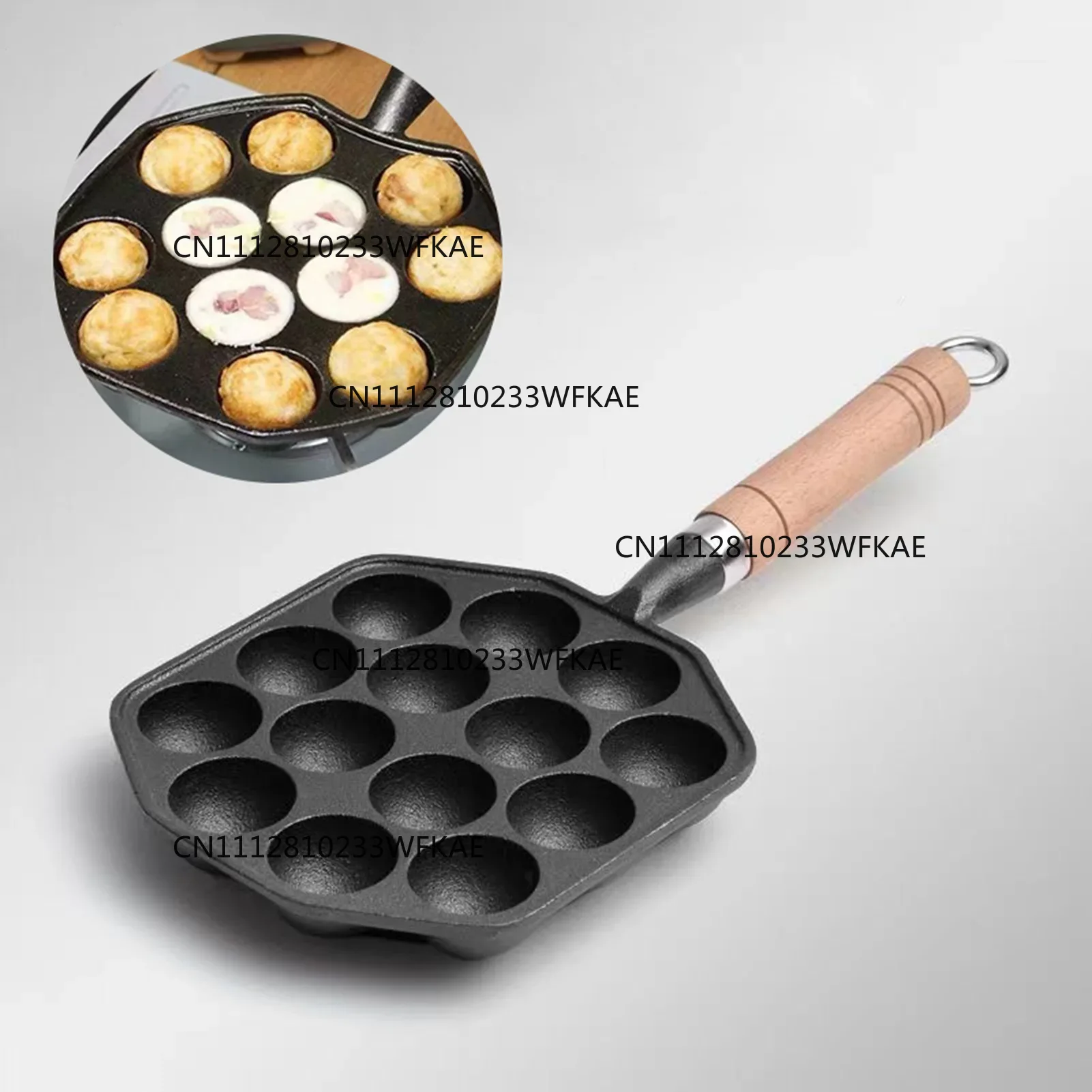 Takoyaki Pan Cast - กระทะทาโกะยากิ 14 หลุม เคลือบสารกันติด ทำจากเหล็กหล่อ พร้อมด้ามจับถอดได้