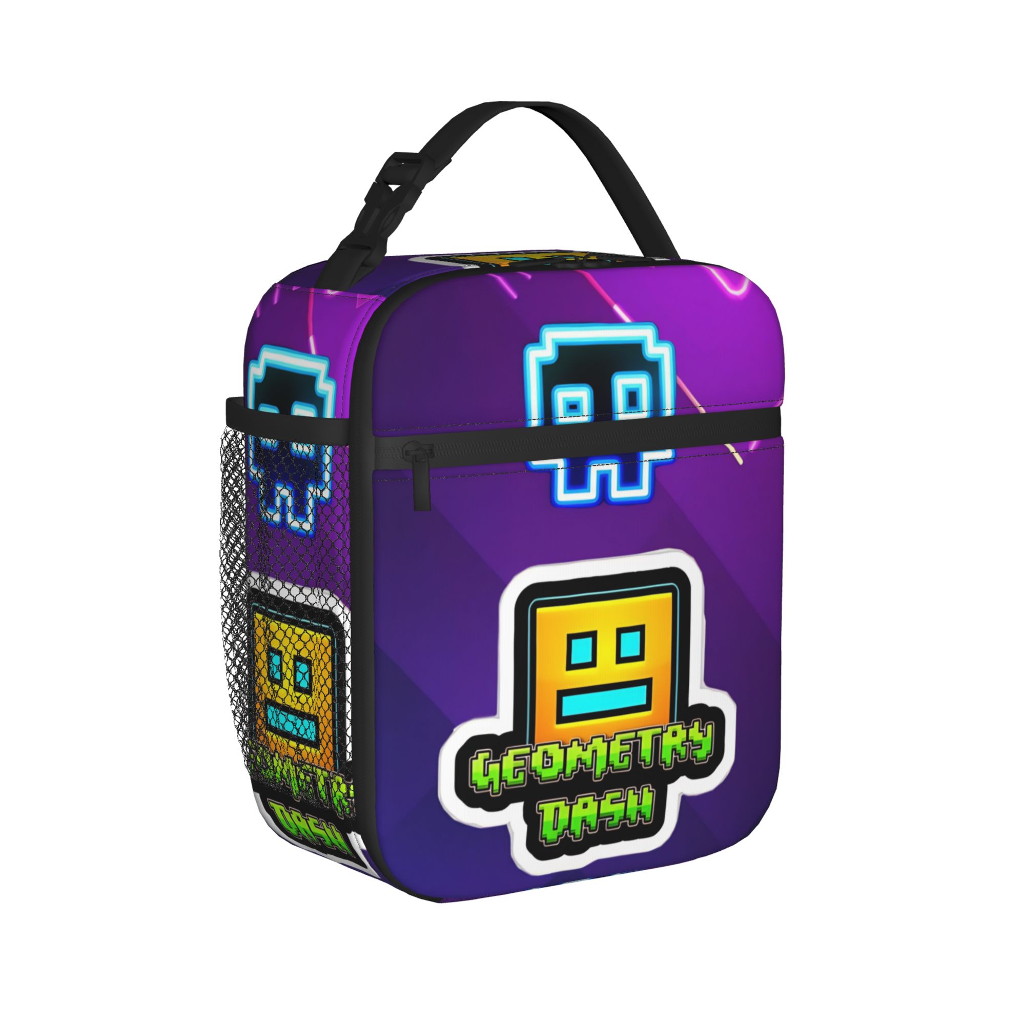Home Cooking Game - กระเป๋าใส่อาหารแบบมีฉนวนกันความร้อน Geometry Dash กระเป๋าเก็บความเย็นแบบใช้ซ้ำได้ กล่องใส่อาหารลายเกมส์ กระเป๋าใส่อาหารขนาดใหญ่